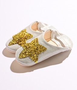 Silver Glitter Gold Star Slippers
