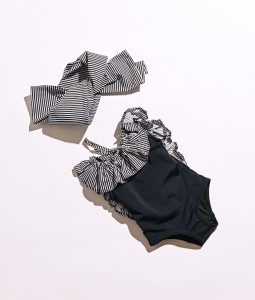 Crossed-Back Stripped Swimsuit - Black