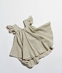 White Stripped Linen Dress - Beige