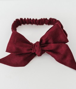Burgundy Linen Bow Pre-Tied Headband Wrap