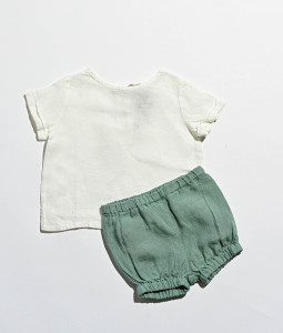 Washed Linen Green Shorts & Linen Short sleeves