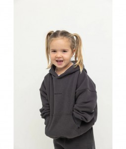 Sporty Puff Print Cotton Hoodie Tracksuit Set - Charcoal