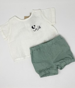Washed Linen Green Shorts & Linen Short sleeves