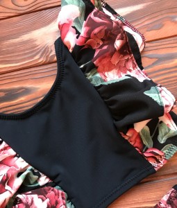 Black Floral High waisted Bikini Set
