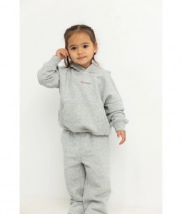 Sporty Puff Print Cotton Hoodie Tracksuit Set - Grey Marle