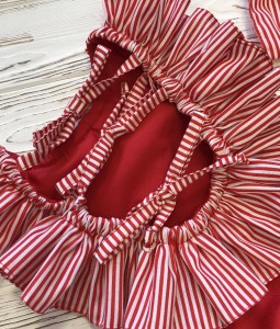 Crossed-Back Stripped Swimsuit - Red